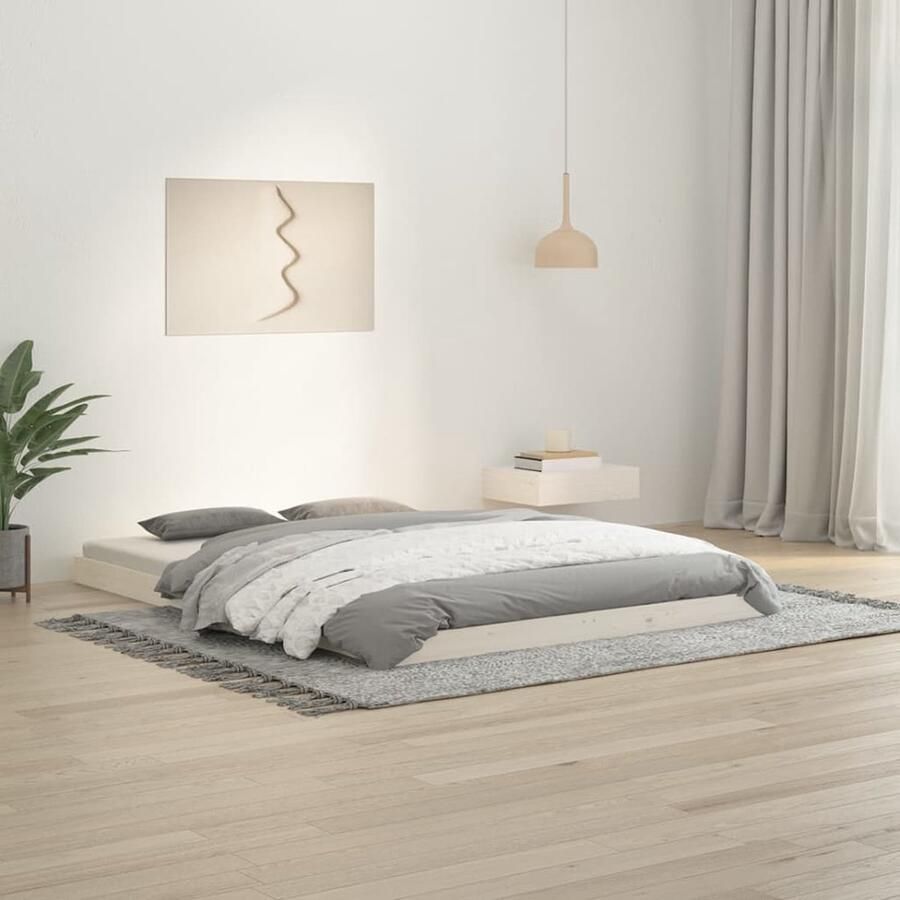 VidaXL Bedframe Massief Grenenhout Wit 135x190 cm Houten Bedframe Massief Grenenhout Bedframe Wit Tweepersoon Bed Stapelbare Boxspring - Foto 2