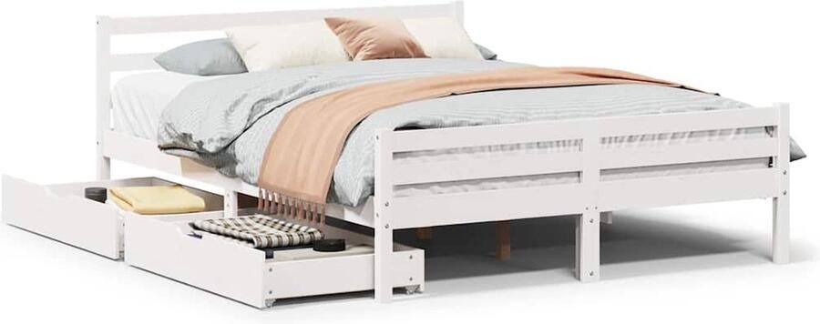 VidaXL Bedframe massief grenenhout wit 135x190 cm