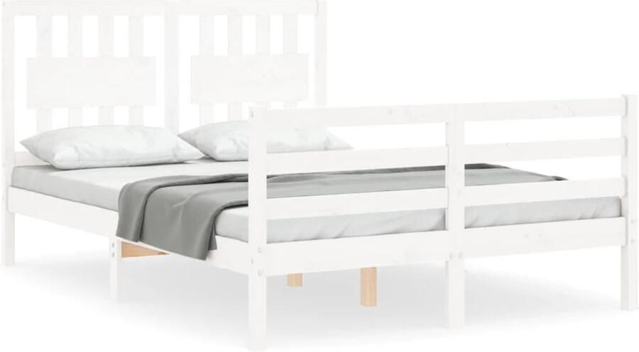 VidaXL Bedframe Massief Grenenhout Wit 135x190 cm