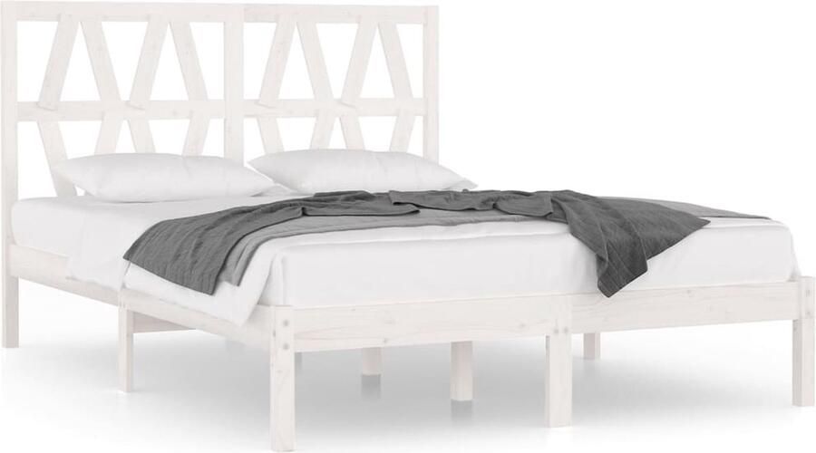 VidaXL Bedframe Massief Grenenhout Wit 135x190cm Klassieke Bedframe Houten Bedframe Grenenhouten Bedframe Wit Bedframe King Size Bedframe Tweepersoons Bedframe Slaapcomfort - Foto 2