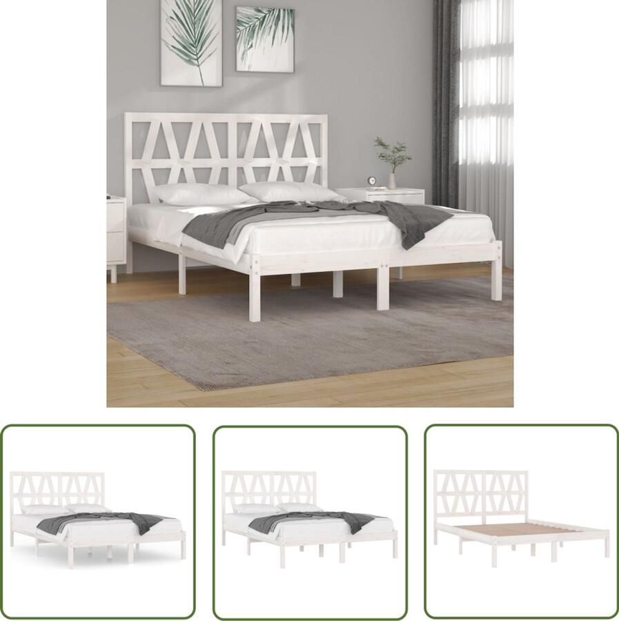 VidaXL Bedframe Massief Grenenhout Wit 135x190cm Klassieke Bedframe Houten Bedframe Grenenhouten Bedframe Wit Bedframe King Size Bedframe Tweepersoons Bedframe Slaapcomfort
