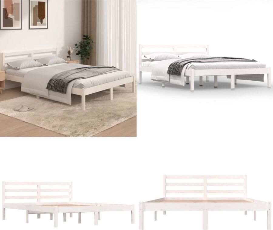 VidaXL Bedframe massief grenenhout wit 140x190 cm Bedframe Bedframes Bed Bedbodem