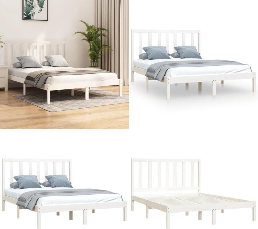 VidaXL Bedframe massief grenenhout wit 140x190 cm Bedframe Bedframes Bed Bedbodem