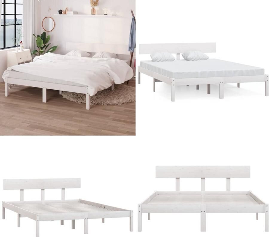 VidaXL Bedframe massief grenenhout wit 140x190 cm Bedframe Bedframes Bed Bedbodem