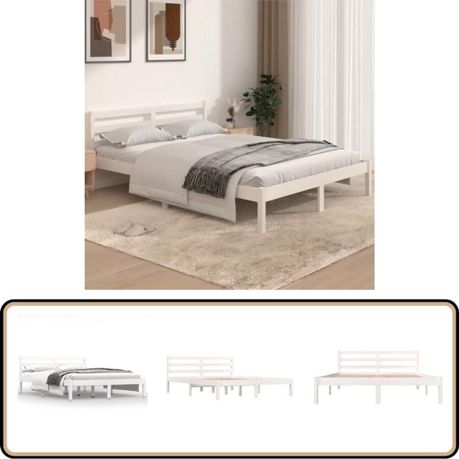VidaXL Bedframe Massief Grenenhout Wit 140x190 cm Houten Bed Frame Massief Grenenhout Witte Bed Frame Enkelpersoonlig Bed Modern Bed Frame Bed Frame Met Hoofdbord