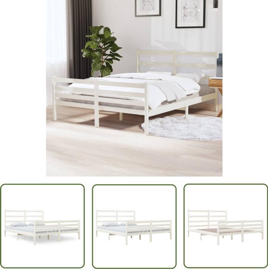 VidaXL Bedframe Massief Grenenhout Wit 140x190 cm Houten Bed Frame Slaapkamer Meubels Bed Frame 140x190 Wit Bed Frame Grenenhout Bed Frame Boxspring Frame