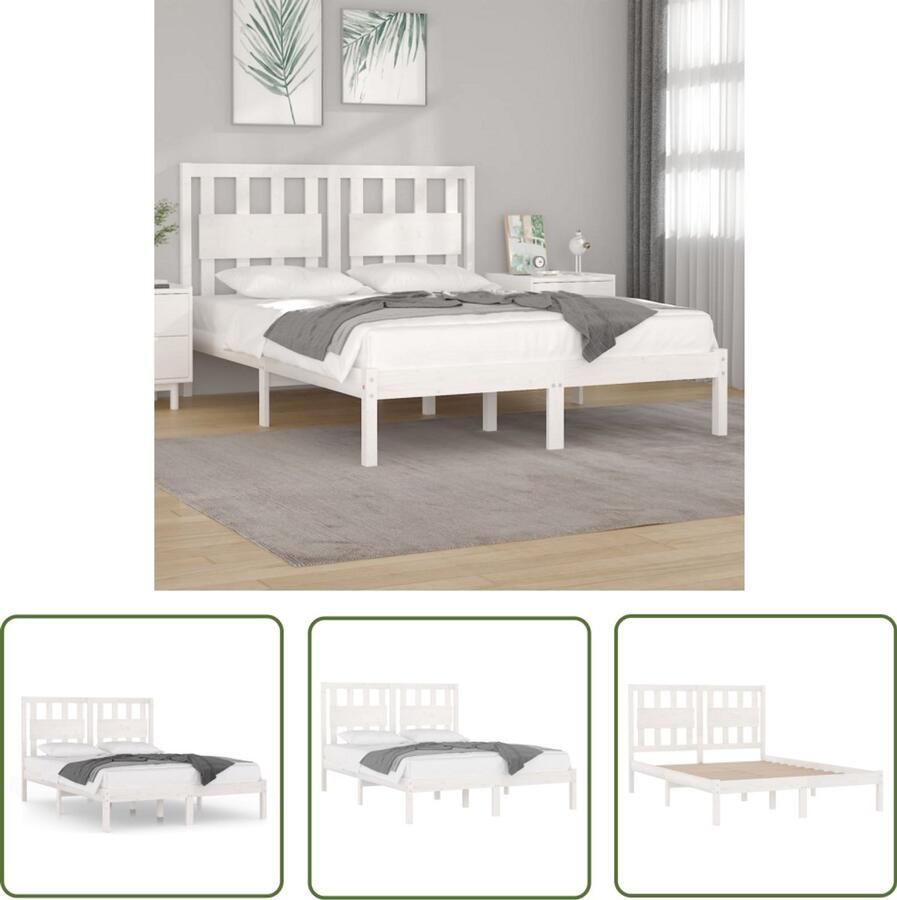VidaXL Bedframe Massief Grenenhout Wit 120x190 cm Houten Bedframe Wit Tweepersoons Bed King Size Bed Boxspring Bed Slaapkamer Meubels
