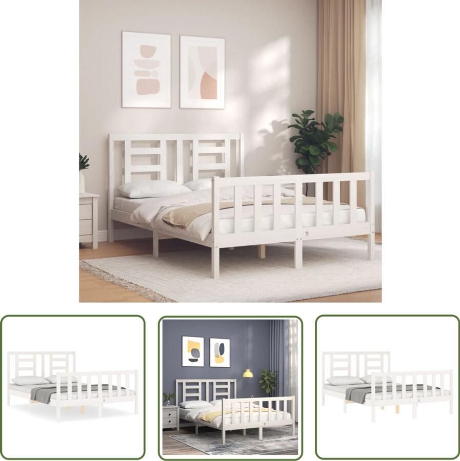 VidaXL Bedframe Massief Grenenhout Wit 140x190 cm Massief Hout Bed Frame Wit Bed Frame Grenenhout Bed Frame Enkel Bed Slaapkamer Meubels