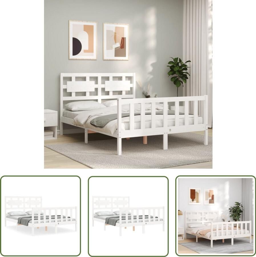 VidaXL Bedframe Massief Grenenhout Wit 140x190 cm Massief Hout Bed Grenenhouten Bed Witte Bed Tweepersoons Bed Slaapkamer Meubels