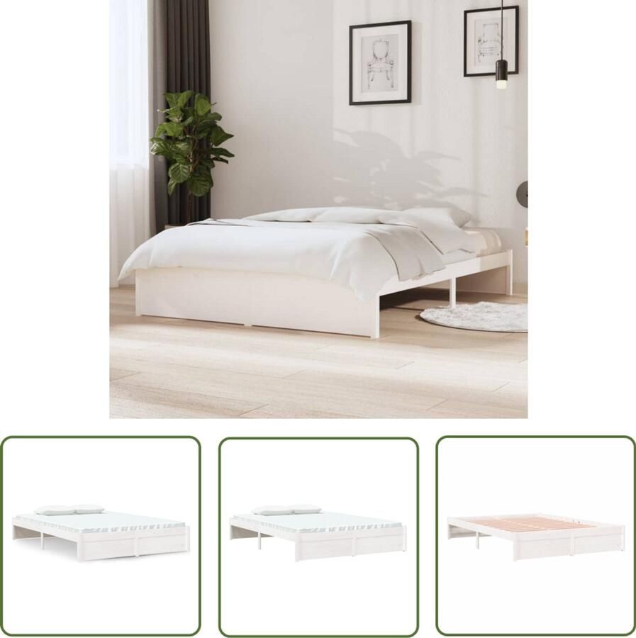 VidaXL Bedframe Massief Grenenhout Wit 140x190cm Houten Bedframe Wit Bedframe 140x190 Massief Grenenhout Modern Bedframe Met Lattenbodem