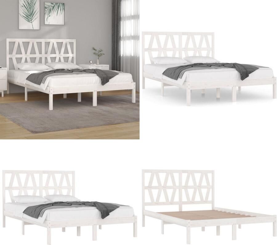 VidaXL Bedframe massief grenenhout wit 140x200 cm Bedframe Bedframes Tweepersoonsbed Bed