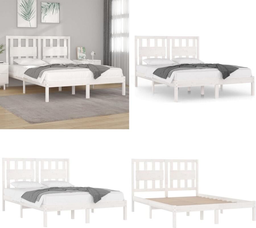 VidaXL Bedframe massief grenenhout wit 140x200 cm Bedframe Bedframes Tweepersoonsbed Bed