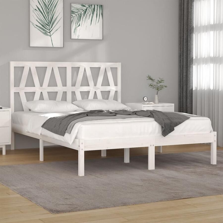 VidaXL Bedframe massief grenenhout wit 140x200 cm Houten Bedframe Massief Grenenhout Tweepersoons Bed Wit Bedframe 140x200 Hoofdbord - Foto 2