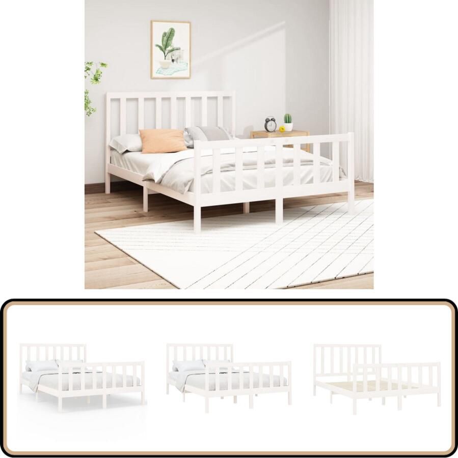 VidaXL Bedframe Massief Grenenhout Wit 140x200 cm Houten Bedframe Tweepersoons Bed Bedframe Wit Massief Grenenhout Modern Bedframe Design Bedframe Comfortabele Bedhead
