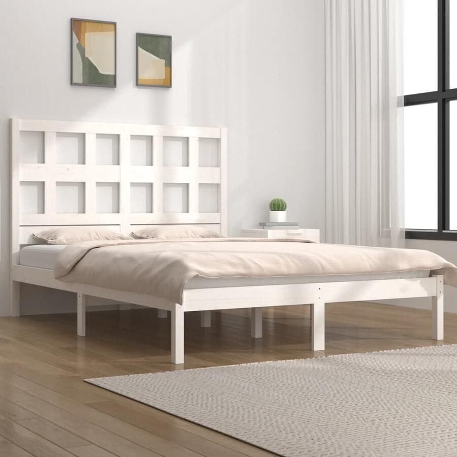 VidaXL Bedframe Massief Grenenhout Wit 140x200 cm Houten Bedframe Tweepersoons Bed Wit Bed Grenenhout Bed Modern Bed Design Bed Bedframe Kopen - Foto 2