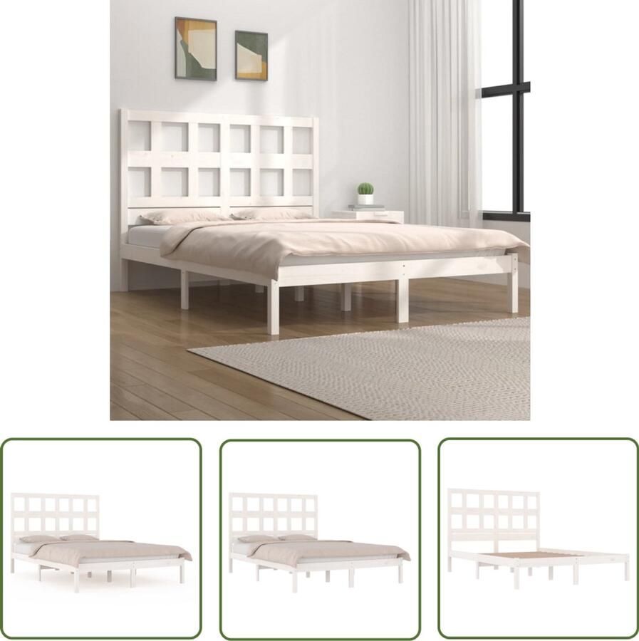 VidaXL Bedframe Massief Grenenhout Wit 140x200 cm Houten Bedframe Tweepersoons Bed Wit Bed Grenenhout Bed Modern Bed Design Bed Bedframe Kopen