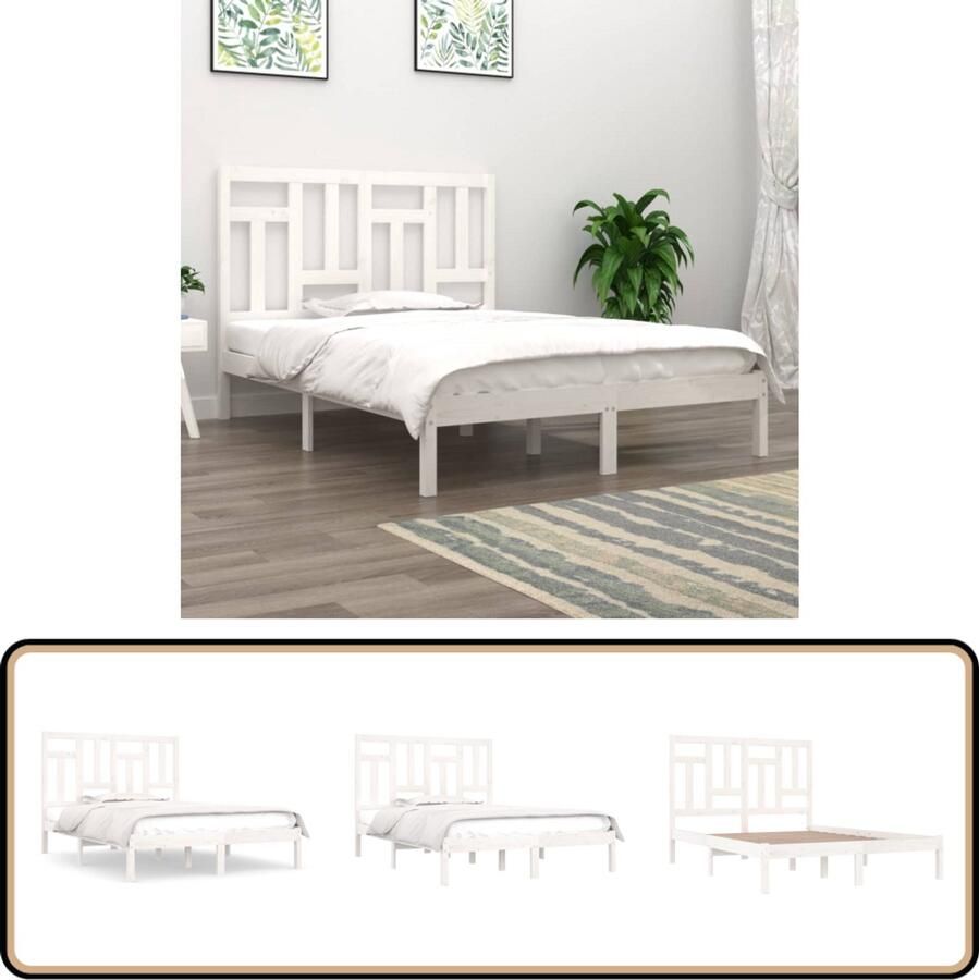 VidaXL Bedframe Massief Grenenhout Wit 140x200 cm Houten Bedframe Tweepersoons Bed Wit Bed Grenenhout Bed Modern Bed