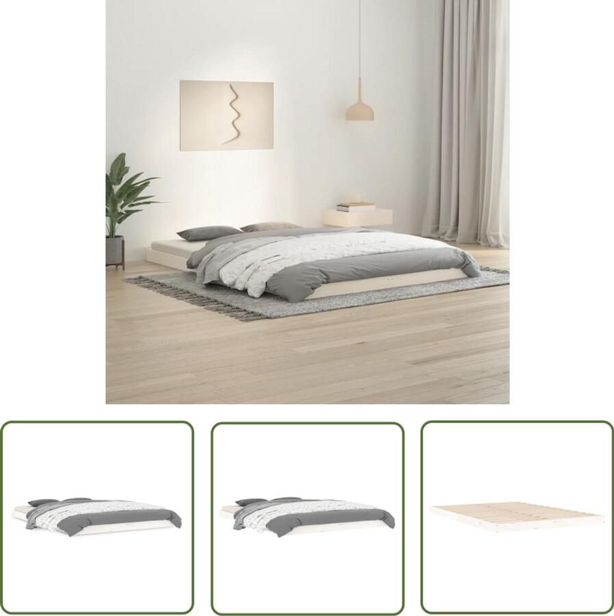 VidaXL Bedframe Massief Grenenhout Wit 140x200 cm Massief Hout Bedframe Wit Bedframe Grenenhout Bedframe 140x200 Rustiek Bedframe Stabiel Bedframe