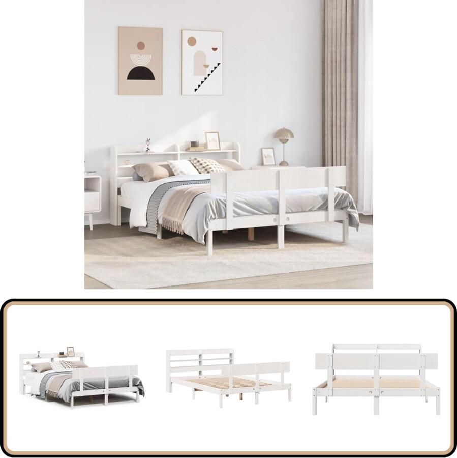 VidaXL Bedframe Massief Grenenhout Wit 140x200 cm Massief Houten Bed Grenen Hout Bed Tweepersoons Bed Wit Bed Frame Bed Met Opbergvakken