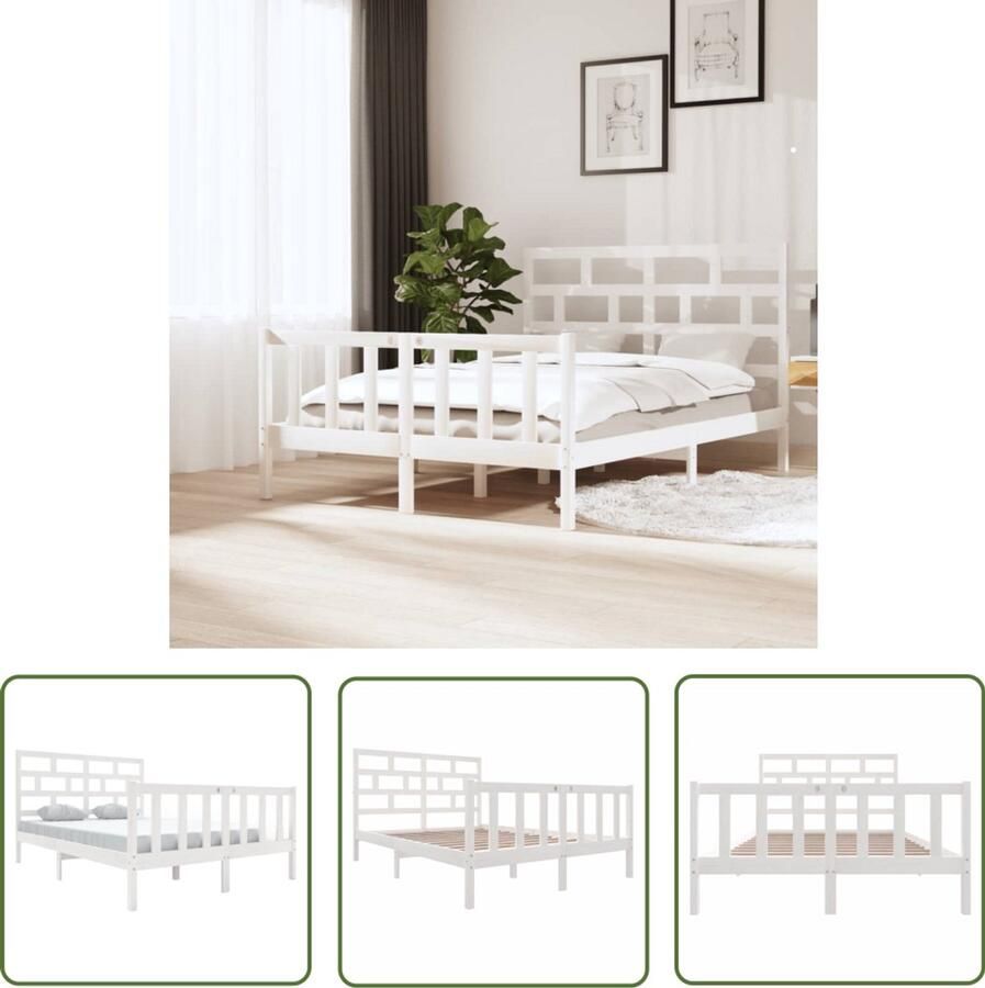 VidaXL Bedframe Massief Grenenhout Wit 140x200cm Houten Bedframe Tweepersoons Bed Wit Bed Massief Grenenhout Bed Modern Bed Design Bed Met Hoofdeinde