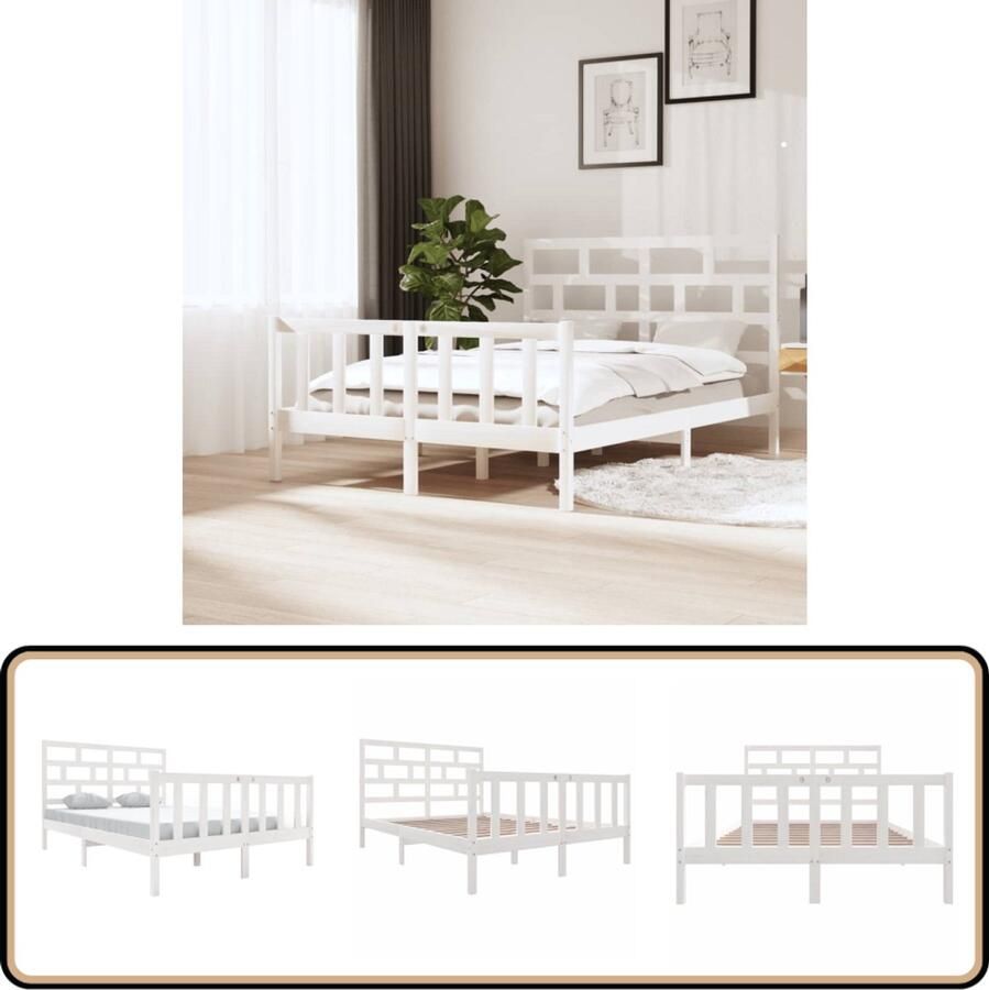 The Living Store Bedframe massief grenenhout wit 140x200 cm Bedframe Bedframes Bed Bedbodem Ledikant Bed Frame Massief Houten Bedframe Slaapmeubel Tweepersoonsbed Bedden Bedbodems - Foto 2
