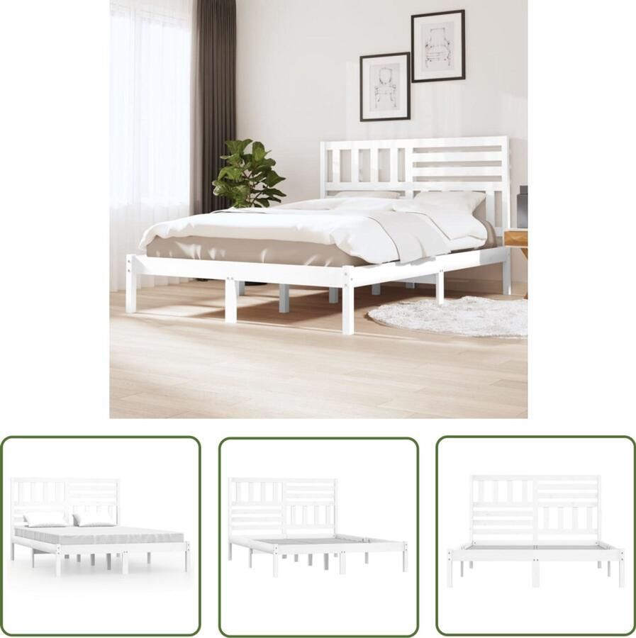 VidaXL Bedframe Massief Grenenhout Wit 150x200 cm Houten Bedframe Massief Grenenhout Bedframe Wit King Size Bed Slaapcomfort Design Bed Modern Bed Minimalistisch Bed Stapelbare Box Spring