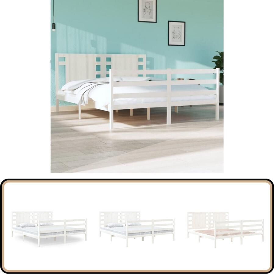 VidaXL Bedframe Massief Grenenhout Wit 150x200 cm Houten Bedframe Tweepersoons Bed Grenenhout Bed Wit Bedframe Modern Bed