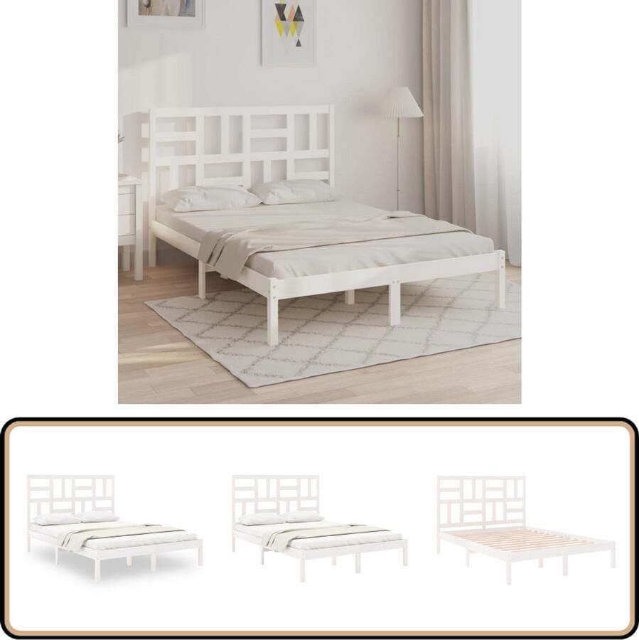 VidaXL Bedframe Massief Grenenhout Wit 150x200 cm Houten Bedframe Tweepersoons Bed King Size Bed Modern Bed Witte Bedbank