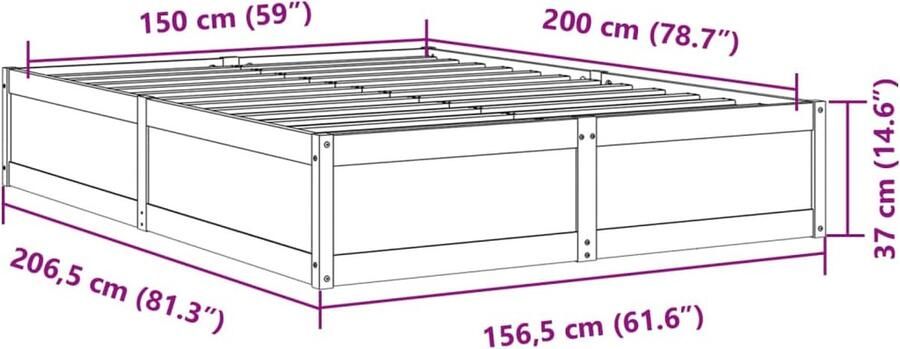 VidaXL Bedframe zonder matras massief grenenhout wit 150x200 cm - Foto 3