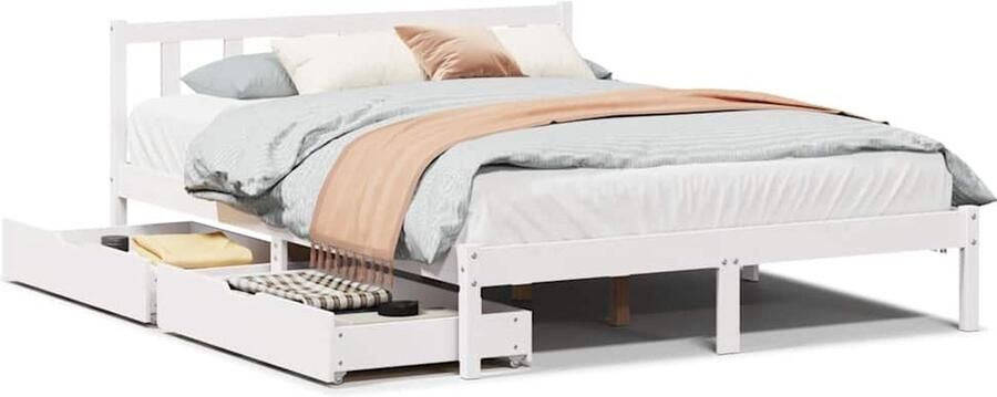 VidaXL Bedframe Massief Grenenhout Wit 150x200 cm
