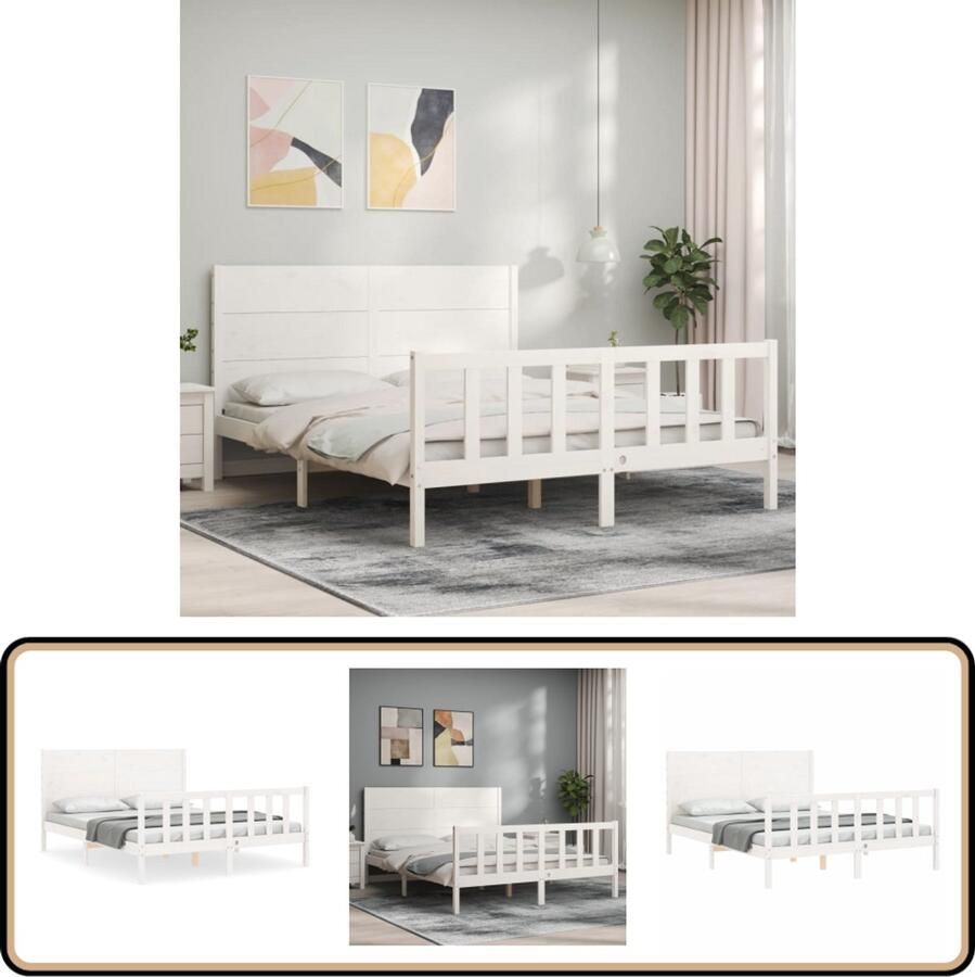 VidaXL Bedframe Massief Grenenhout Wit 150x200 cm Massief Hout Bed Frame Grenenhout Bed Tweepersoons Bed Witte Bed Slaapkamer Meubels