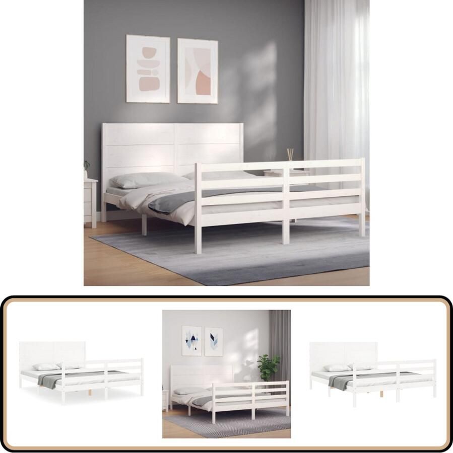 VidaXL Bedframe Massief Grenenhout Wit 150x200 cm Massief Hout Bed Frame Grenenhouten Bed Tweepersoons Bed Wit Bed Met Lattenbodem Boxspring Bed