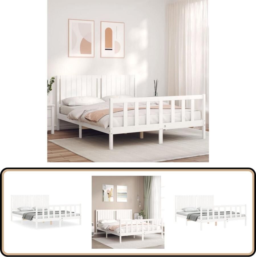 VidaXL Bedframe Massief Grenenhout Wit 150x200 cm Massief Hout Bed Frame King Size Bed Witte Bedbank Grenenhout Bed Tweepersoons Bed