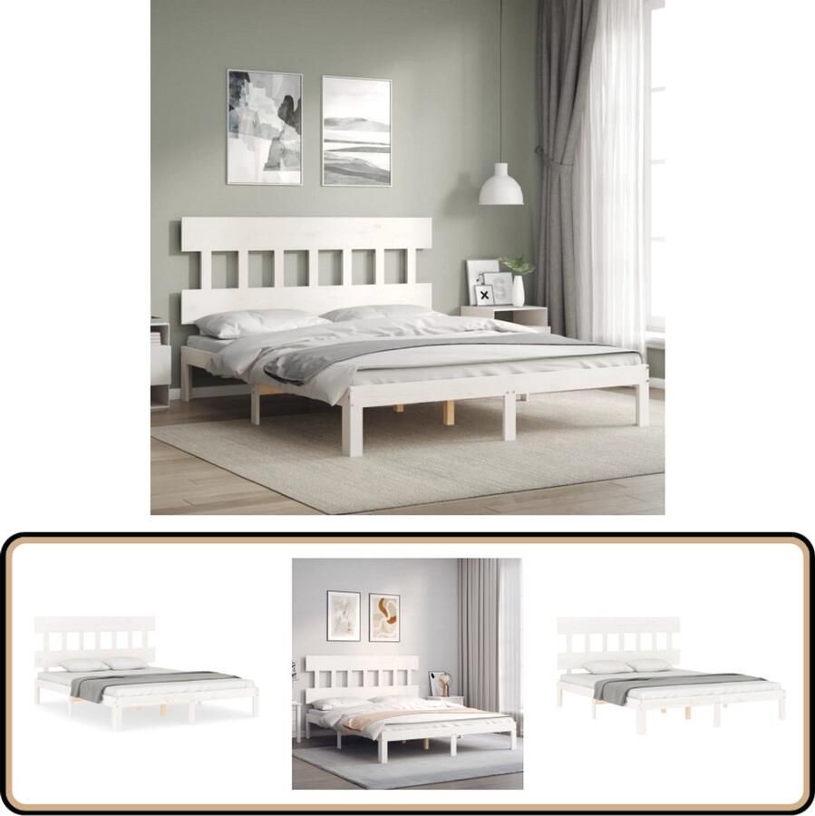 VidaXL Bedframe Massief Grenenhout Wit 150x200 cm Massief Houten Bed Frame Wit Bed Frame Tweepersoons Bed Grenenhout Bed Met Hoofdbord