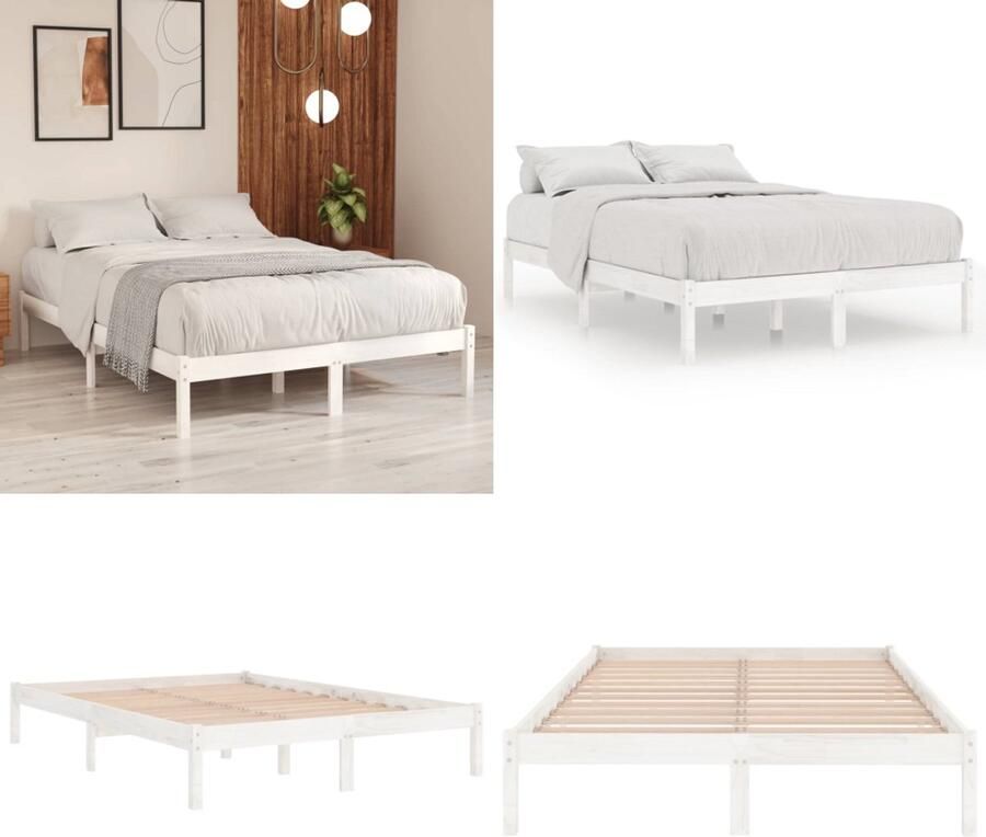 VidaXL Bedframe massief grenenhout wit 160x200 cm Bedframe Bed Frame Bed Frames