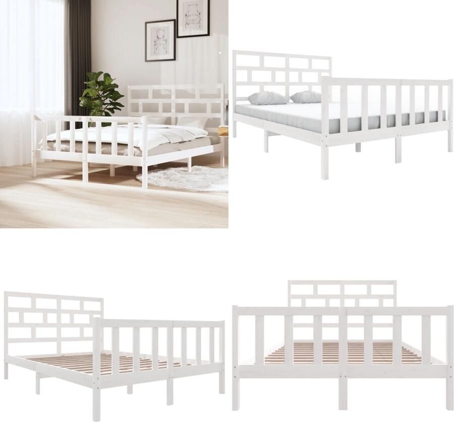 VidaXL Bedframe massief grenenhout wit 160x200 cm Bedframe Bedframes Bed Bedbodem