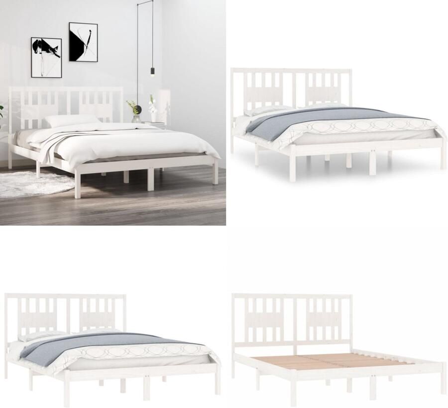 VidaXL Bedframe massief grenenhout wit 160x200 cm Bedframe Bedframes Tweepersoonsbed Bed