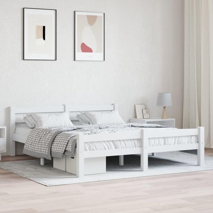 VidaXL Bedframe Massief Grenenhout Wit 160x200 cm Houten Bed Frame Grenenhout Bed Tweepersoons Bed Wit Bed Modern Bed Design Bed Voor Volwassenen Bed Zonder Matras Montage Benodigd - Foto 2