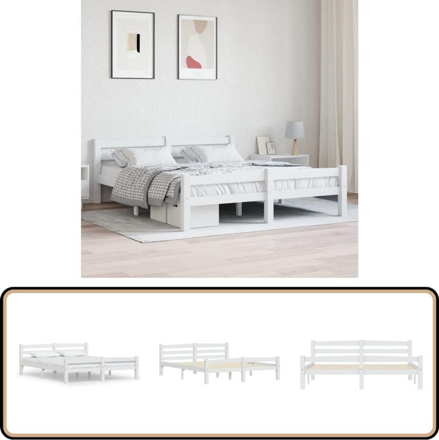 VidaXL Bedframe Massief Grenenhout Wit 160x200 cm Houten Bed Frame Grenenhout Bed Tweepersoons Bed Wit Bed Modern Bed Design Bed Voor Volwassenen Bed Zonder Matras Montage Benodigd