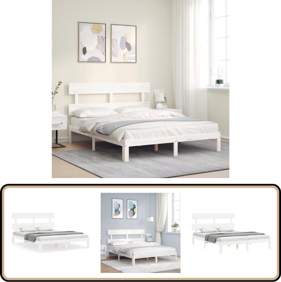 VidaXL Bedframe Massief Grenenhout Wit 160x200 cm Massief Grenenhouten Bed Frame Bed Frame Wit Bed Frame 160x200 Hoofdbord Slatted Base Bedroom Furniture