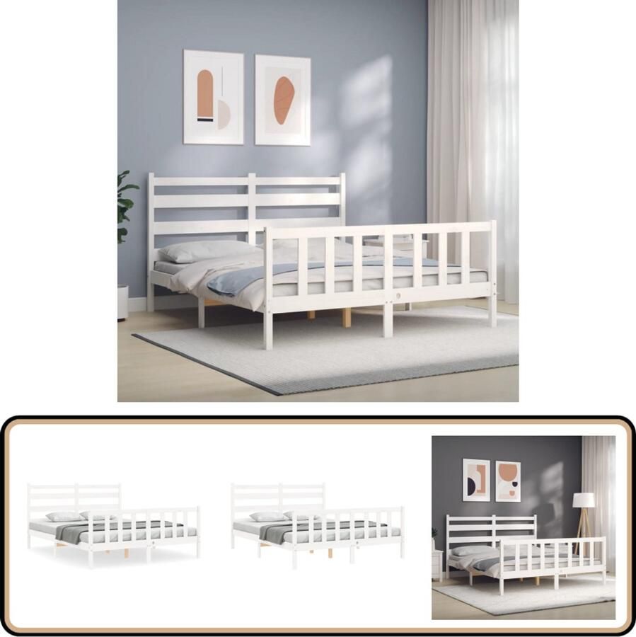 VidaXL Bedframe Massief Grenenhout Wit 160x200 cm Massief Hout Bed Frame Wit Bed Frame Tweepersoons Bed Grenenhout Bed Met Hoofdeind