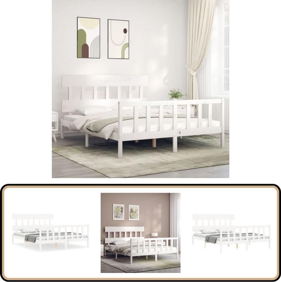 VidaXL Bedframe Massief Grenenhout Wit 160x200 cm Massief Hout Bed Grenenhout Bed Tweepersoons Bed Witte Bed Frame Bed Met Hoofdeind