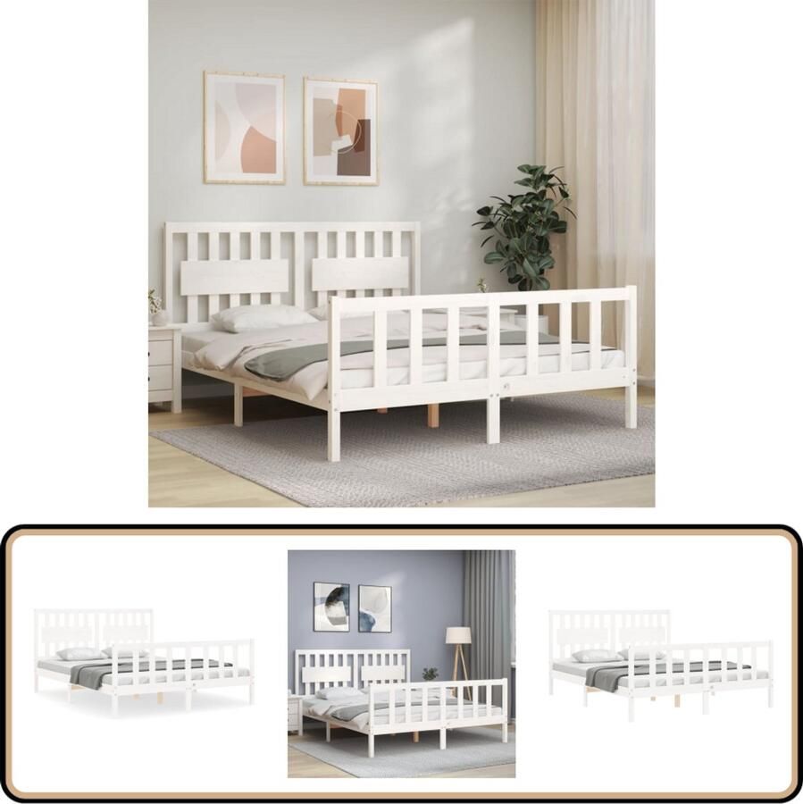 VidaXL Bedframe massief grenenhout wit 160x200 cm Massief Hout Bed Grenenhout Bed Wit Bed Boxspring Frame Tweepersoons Bed King Size Bed Slaapcomfort Bedroom Furniture