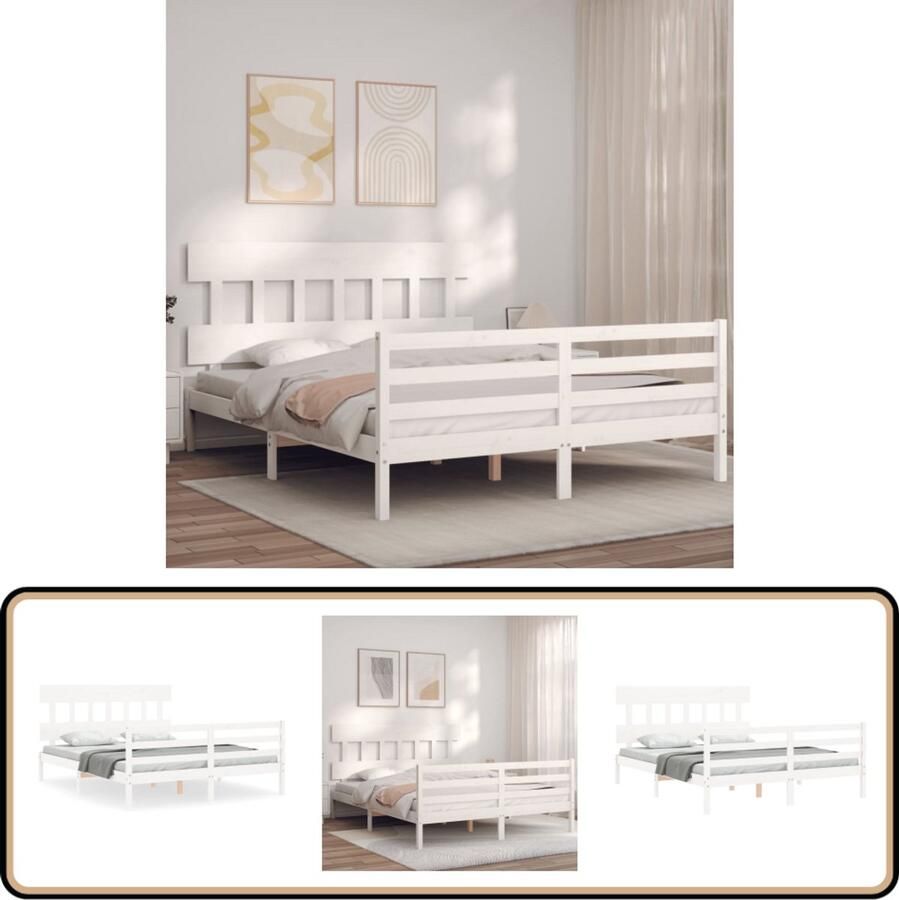 VidaXL Bedframe Massief Grenenhout Wit 160x200 cm Massief Houten Bed Tweepersoons Bed Wit Bed Frame Slaapkamer Meubels