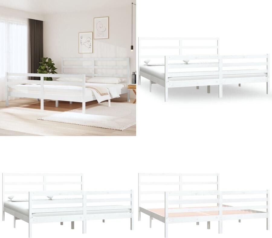 VidaXL Bedframe massief grenenhout wit 180x200 cm UK Super King Bedframe Bedframes Bed Bedbodem