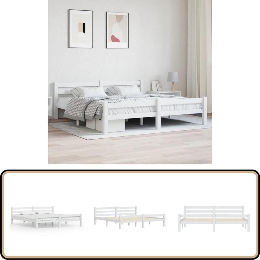 VidaXL Bedframe Massief Grenenhout Wit 180x200 cm Houten Bed Frame Bed Frame Wit Tweepersoons Bed King Size Bed Modern Bed
