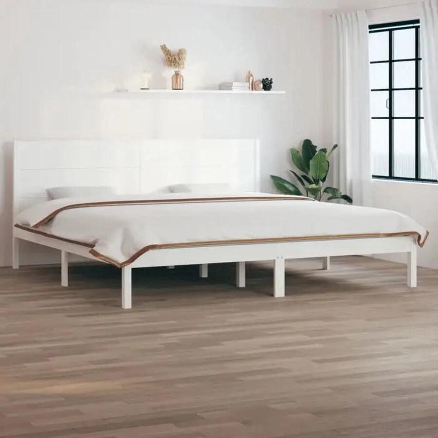 VidaXL Bedframe Massief Grenenhout Wit 180x200 cm Houten Bed Frame Klassiek Bed Wit Bed Super King Bed Frame 180x200 Boxspring Bed - Foto 2