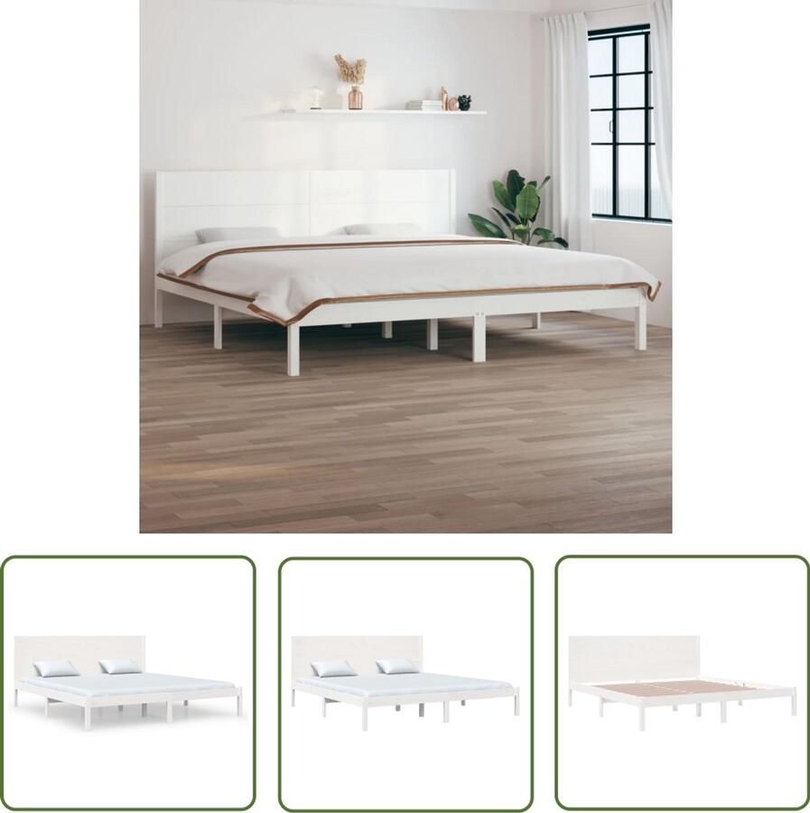 VidaXL Bedframe Massief Grenenhout Wit 180x200 cm Houten Bed Frame Klassiek Bed Wit Bed Super King Bed Frame 180x200 Boxspring Bed