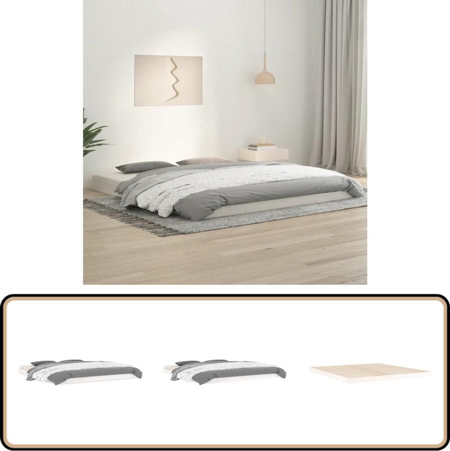VidaXL Bedframe Massief Grenenhout Wit 180x200 cm Houten Bedframe Massief Grenenhout Bedframe Wit King Size Bed Superking Bed Stabiele Bedbodems