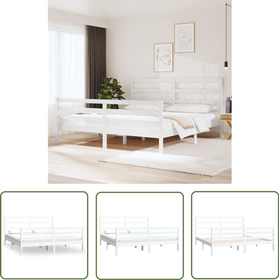 VidaXL Bedframe Massief Grenenhout Wit 180x200 cm Houten Bedframe Massief Hout Grenenhout Wit King Size Bed Tweepersoonsbed Slaapcomfort Hoofdbord Stabiele Constructie